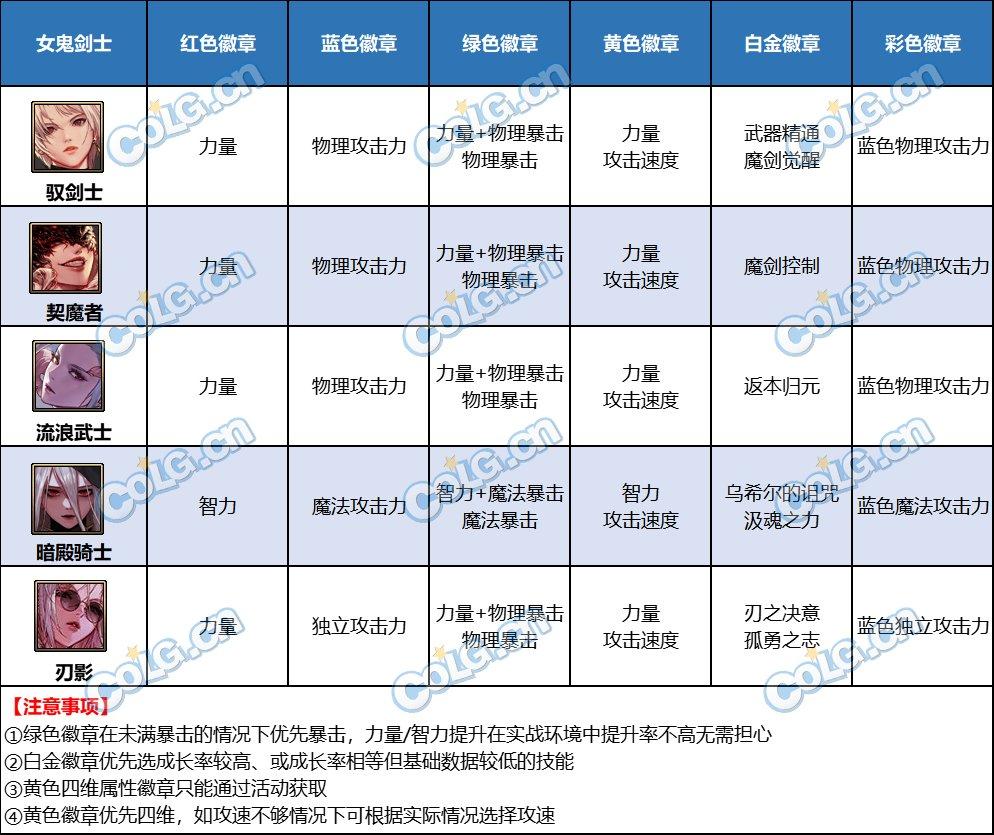 DNF女鬼剑士徽章选择